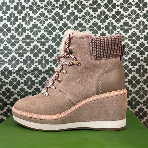 ♠️kate spade Willow Suede Wedge Booties, Rustic Brown NIB - Picture 10 of 16